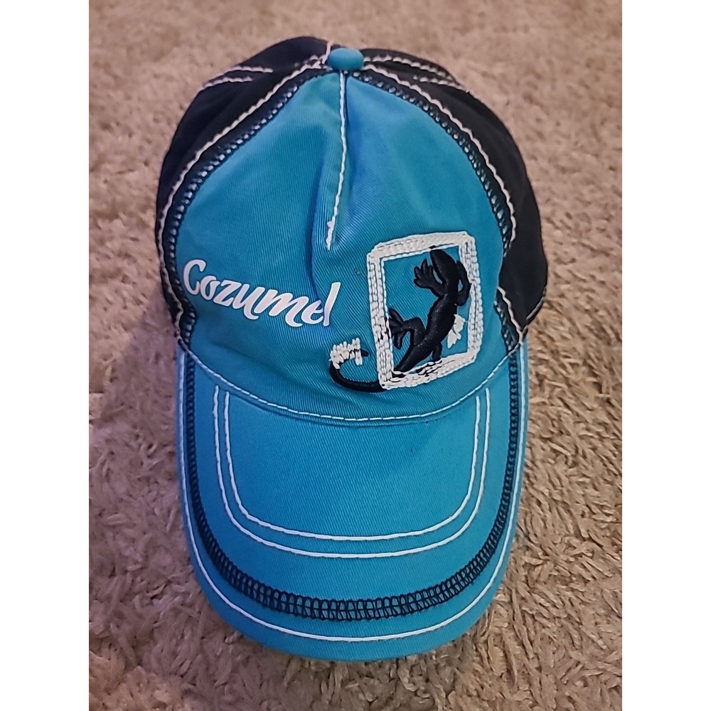 Cozumel Mexico Lizard Embroidered Baseball Cap Hat, Blue, Adjustable